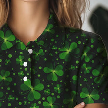 Load image into Gallery viewer, Black and Green shamrock pattern Lucky Women polo golf shirts Custom St Patrick Day team golf apparel NQS9648