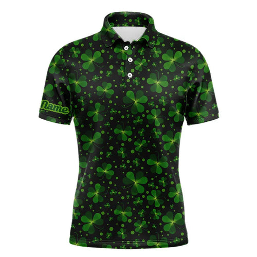 Black and Green shamrock pattern Lucky Men polo golf shirts Custom St Patrick Day team golf apparel NQS9648