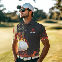 Load image into Gallery viewer, Flame Golf ball vintage American Flag Golf polo shirts for men Custom patriotic mens golf attire NQS9650