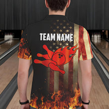 Load image into Gallery viewer, Vintage American Flag Flame Bowling Shirts For Men Custom Patriotic Mens Bowling Team Jersey NQS9651