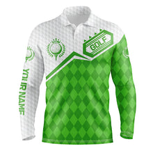 Load image into Gallery viewer, Mens golf polo shirts custom green argyle pattern white golf ball team golf attire for mens NQS7438
