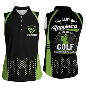 Green black sleeveless golf polos shirts custom You can't buy happiness But you can play golf NQS7594