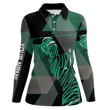 Load image into Gallery viewer, Black and green pattern Women golf polo shirts custom golf attire for ladies, unique golf gifts NQS7596