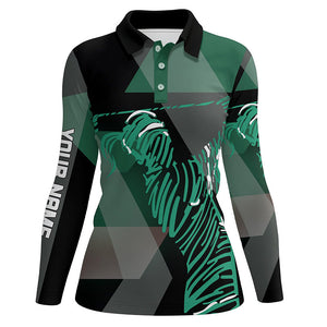 Black and green pattern Women golf polo shirts custom golf attire for ladies, unique golf gifts NQS7596