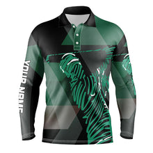 Load image into Gallery viewer, Black and green pattern mens golf polo shirts custom mens golf attire, unique golf gifts for men NQS7596