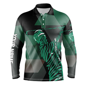 Black and green pattern mens golf polo shirts custom mens golf attire, unique golf gifts for men NQS7596