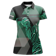 Load image into Gallery viewer, Black and green pattern Women golf polo shirts custom golf attire for ladies, unique golf gifts NQS7596