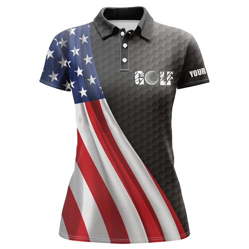 American flag black golf ball skin Womens golf polo shirts custom name patriotic golf tops for women NQS5890