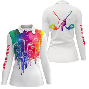 Watercolor white Womens golf polo shirts custom golf tops for womens, golf gifts NQS5895