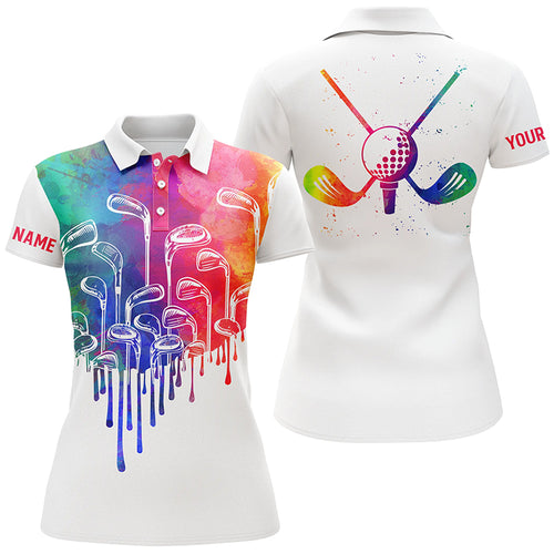 Watercolor white Womens golf polo shirts custom golf tops for womens, golf gifts NQS5895