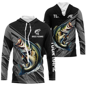 Personalized Black camo Largemouth Bass Fishing Jerseys, Bass Long Sleeve Fishing Tournament Shirts NQS8012