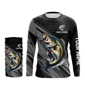 Personalized Black camo Largemouth Bass Fishing Jerseys, Bass Long Sleeve Fishing Tournament Shirts NQS8012