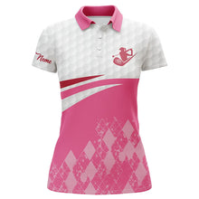 Load image into Gallery viewer, Pink argyle pattern white Womens golf polo shirts custom name golf clothes for women, golfing gifts NQS6109