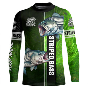 Striped Bass Striper fishing green shirt Custom name UV Long Sleeve Fishing Shirts, fishing gifts NQS2340