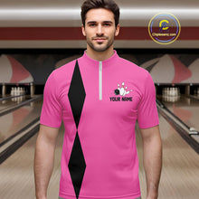 Load image into Gallery viewer, Personalized Retro Bowling Polo, Quarter Zip Shirts For Men custom vintage bowling team jersey | Pink NQS11012