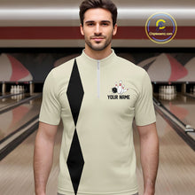Load image into Gallery viewer, Personalized Retro Bowling Polo, 1/4 Zip Shirts For Men custom vintage bowling team jersey | Beige NQS11015