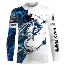 Load image into Gallery viewer, Blue camo Largemouth Bass fishing Custom name Long Sleeve fishing shirts for men, women, Kid NQSD88