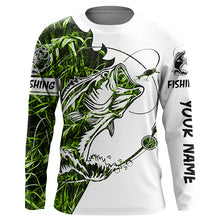 Load image into Gallery viewer, Green camo Largemouth Bass fishing Long Sleeve Custom fishing shirts for men, women, Kid NQSD89