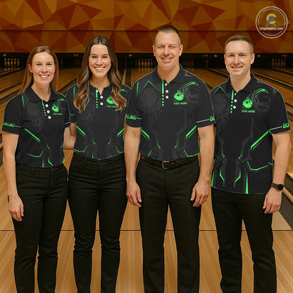 Black and Green Bowling Polo, Quarter Zip Shirts For Women Custom Bowling Crown Team Jerseys Outfits NQS11222