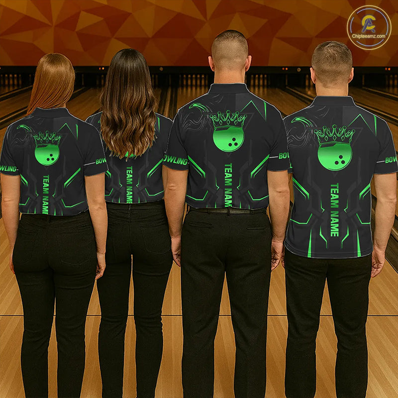 Black and Green Bowling Polo, Quarter Zip Shirts For Women Custom Bowling Crown Team Jerseys Outfits NQS11222