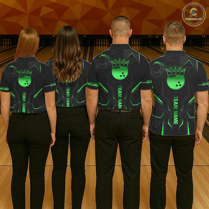 Black and Green Bowling Polo, Quarter Zip Shirts For Women Custom Bowling Crown Team Jerseys Outfits NQS11222