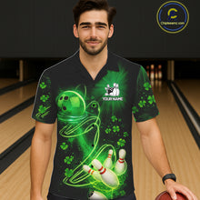 Load image into Gallery viewer, Green shamrock lightning thunder St Patrick's Day button-up bowling shirts custom team bowling jersey NQS11414