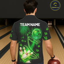 Load image into Gallery viewer, Green shamrock lightning thunder St Patrick's Day button-up bowling shirts custom team bowling jersey NQS11414