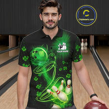 Load image into Gallery viewer, Green shamrock lightning thunder St Patrick's Day bowling shirts for men custom team bowling jerseys NQS11414