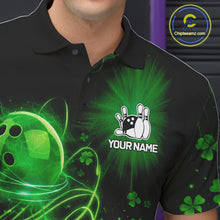 Load image into Gallery viewer, Green shamrock lightning thunder St Patrick's Day bowling shirts for men custom team bowling jerseys NQS11414