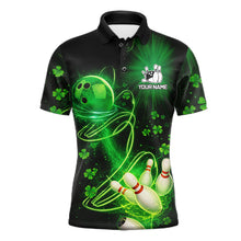Load image into Gallery viewer, Green shamrock lightning thunder St Patrick's Day bowling shirts for men custom team bowling jerseys NQS11414
