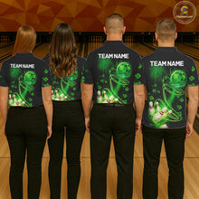 Load image into Gallery viewer, Green shamrock lightning thunder St Patrick's Day bowling shirts for men custom team bowling jerseys NQS11414