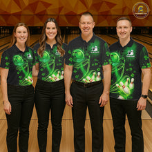 Load image into Gallery viewer, Green shamrock lightning thunder St Patrick's Day bowling shirts for men custom team bowling jerseys NQS11414