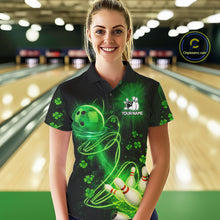 Load image into Gallery viewer, Green shamrock lightning thunder St Patrick's Day bowling shirts for women custom team bowling jersey NQS11414