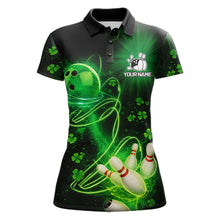 Load image into Gallery viewer, Green shamrock lightning thunder St Patrick's Day bowling shirts for women custom team bowling jersey NQS11414