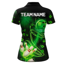 Load image into Gallery viewer, Green shamrock lightning thunder St Patrick's Day bowling shirts for women custom team bowling jersey NQS11414