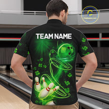 Load image into Gallery viewer, Green shamrock lightning thunder St Patrick's Day bowling shirts for men custom team bowling jerseys NQS11414