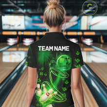 Load image into Gallery viewer, Green shamrock lightning thunder St Patrick's Day bowling shirts for women custom team bowling jersey NQS11414