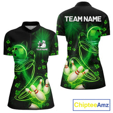 Load image into Gallery viewer, Green shamrock lightning thunder St Patrick's Day bowling shirts for women custom team bowling jersey NQS11414