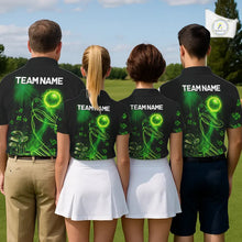 Load image into Gallery viewer, Green shamrock lightning thunder St Patrick's Day custom matching golf polo shirts for couples NQS11415
