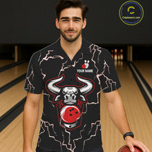 Load image into Gallery viewer, Bowling Bull Thunder Lightning Black &amp; Red Button-up bowling shirts custom Bowling Team League Jersey NQS11417