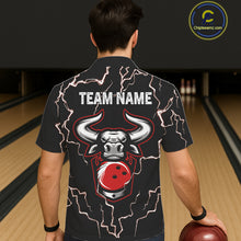 Load image into Gallery viewer, Bowling Bull Thunder Lightning Black &amp; Red Button-up bowling shirts custom Bowling Team League Jersey NQS11417