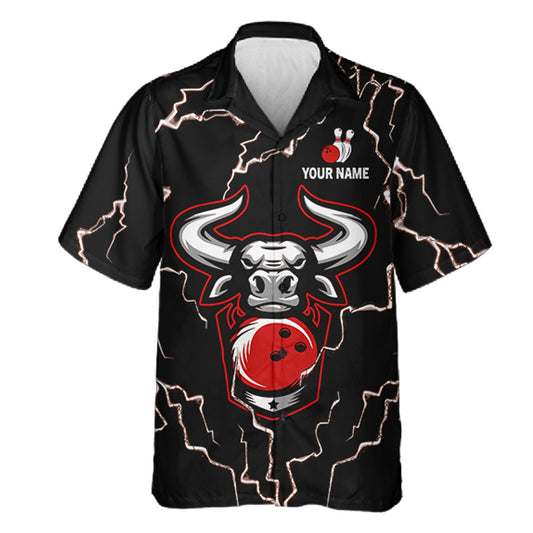 Bowling Bull Thunder Lightning Black & Red Button-up bowling shirts custom Bowling Team League Jersey NQS11417