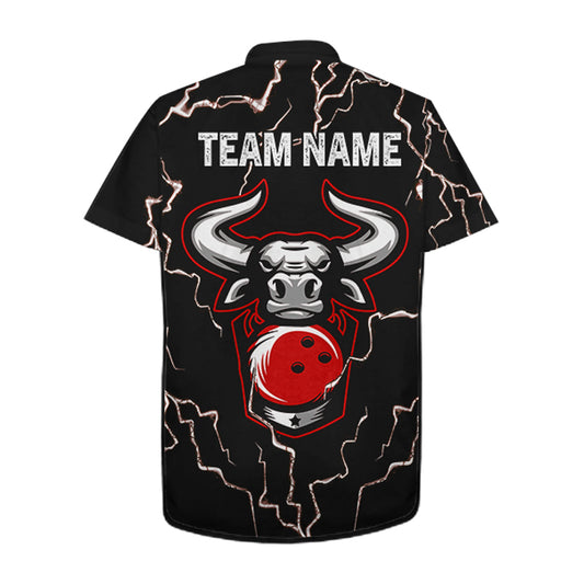 Bowling Bull Thunder Lightning Black & Red Button-up bowling shirts custom Bowling Team League Jersey NQS11417