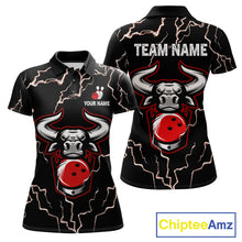 Load image into Gallery viewer, Bowling Bull Thunder Lightning Black &amp; Red Bowling shirts for Women custom Bowling Team League Jersey NQS11417