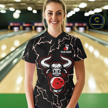 Load image into Gallery viewer, Bowling Bull Thunder Lightning Black &amp; Red Bowling shirts for Women custom Bowling Team League Jersey NQS11417