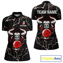 Load image into Gallery viewer, Bowling Bull Thunder Lightning Black &amp; Red Bowling shirts for Women custom Bowling Team League Jersey NQS11417