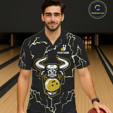 Load image into Gallery viewer, Bowling Bull Thunder Lightning Black &amp; Yellow Button-up bowling shirts custom Bowling Team Jersey NQS11418