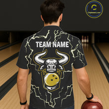 Load image into Gallery viewer, Bowling Bull Thunder Lightning Black &amp; Yellow Button-up bowling shirts custom Bowling Team Jersey NQS11418