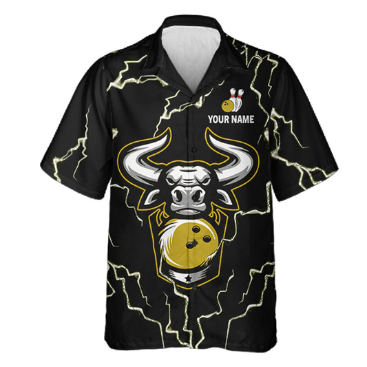 Bowling Bull Thunder Lightning Black & Yellow Button-up bowling shirts custom Bowling Team Jersey NQS11418