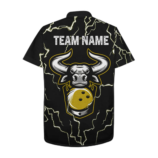 Bowling Bull Thunder Lightning Black & Yellow Button-up bowling shirts custom Bowling Team Jersey NQS11418